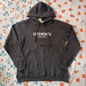 Vetements Dark Grey Letter Print Hooded Sweatshirt